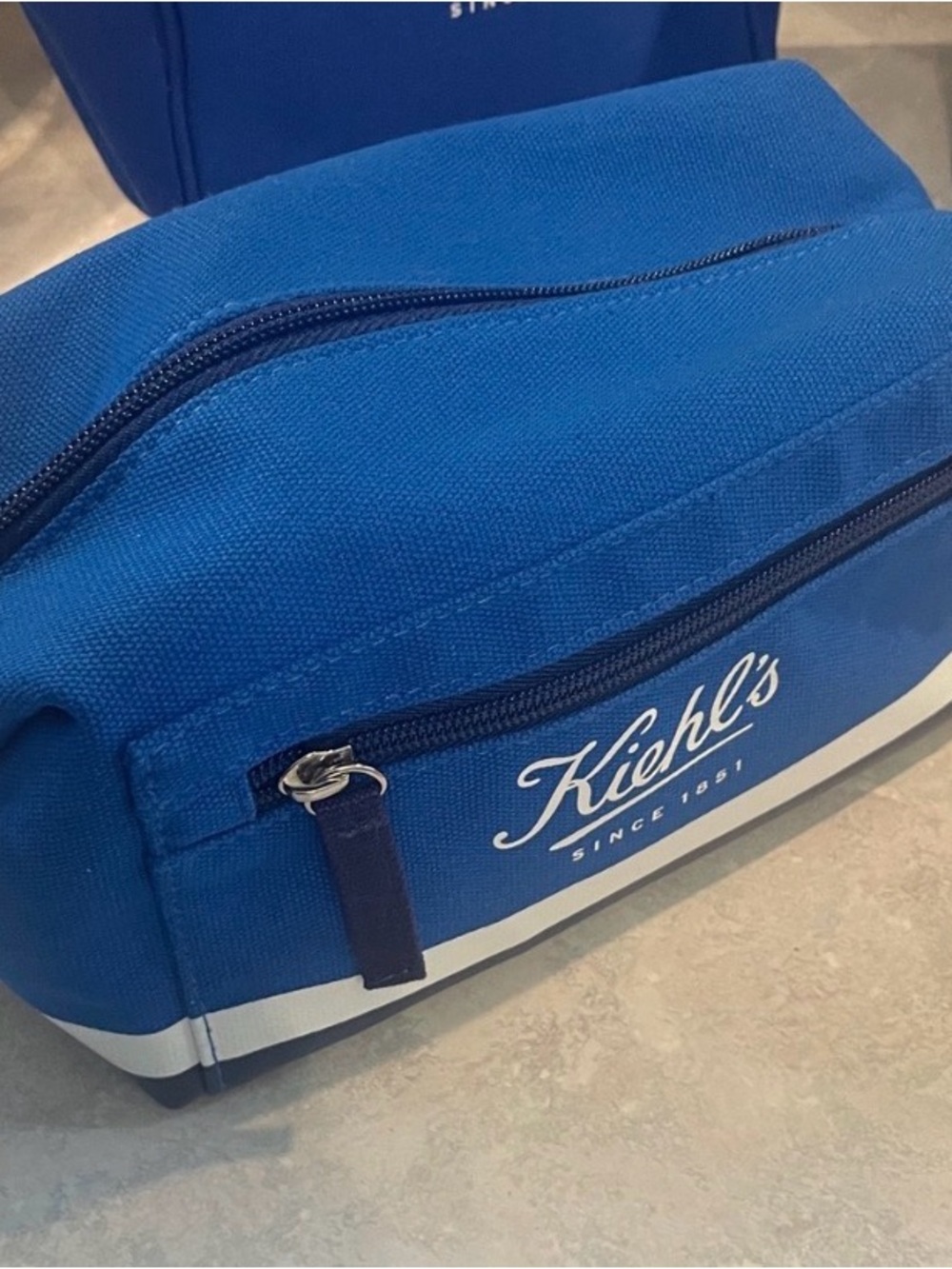 NWT Kiehl's Royal Blue Canvas Dopp Kit with White Logo